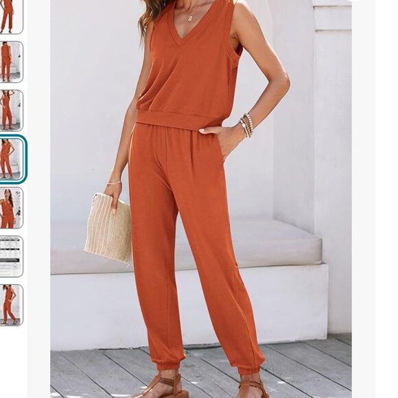 Women's Summer 2 Piece Tracksuit V Neck ORANGE SIZE SMALL NEW WITH TAGS - Picture 4 of 7